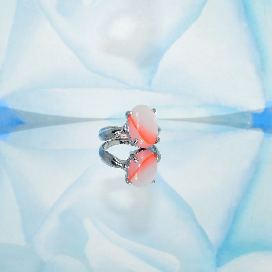 Ayla Lena Oval Cream Orange Apricot Agate Silver Ring Womens Size 6.5 Gift Boxed