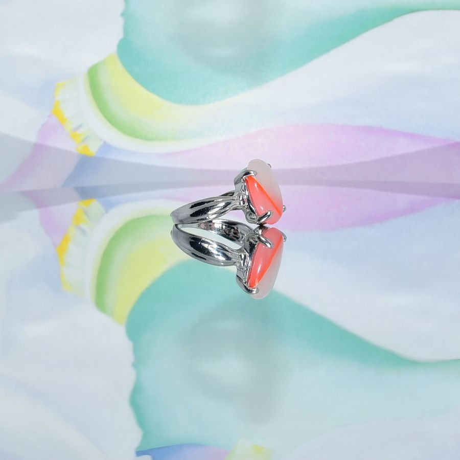 Ayla Lena Oval Cream Orange Apricot Agate Silver Ring Womens Size 6.5 Gift Boxed