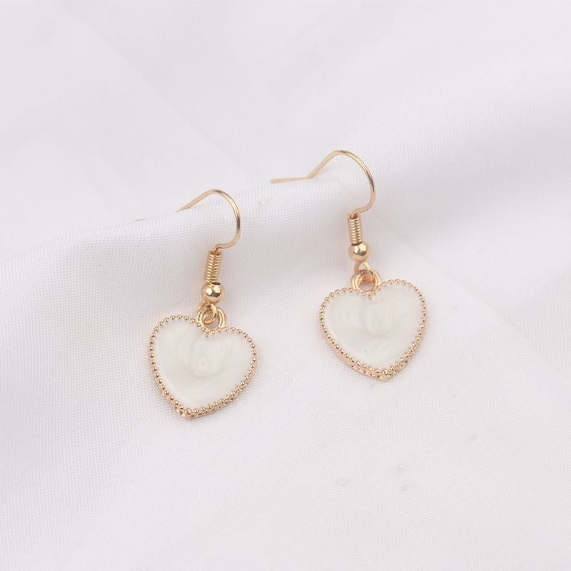 Carolie Heart Creamy White Drip Spun Dangle Earrings Rose Gold
