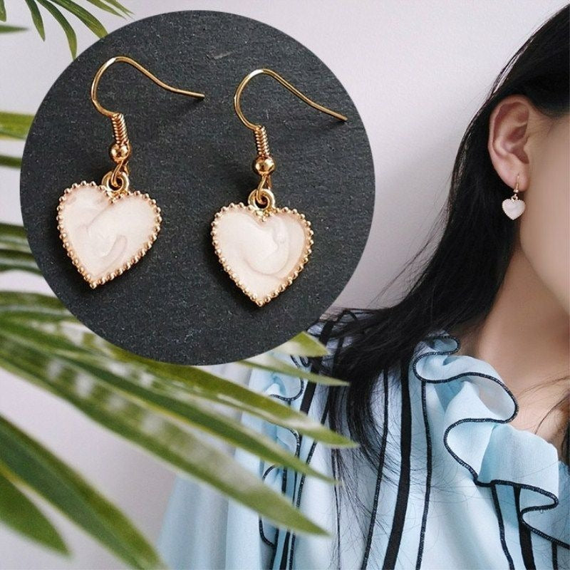 Carolie Heart Creamy White Drip Spun Dangle Earrings Rose Gold
