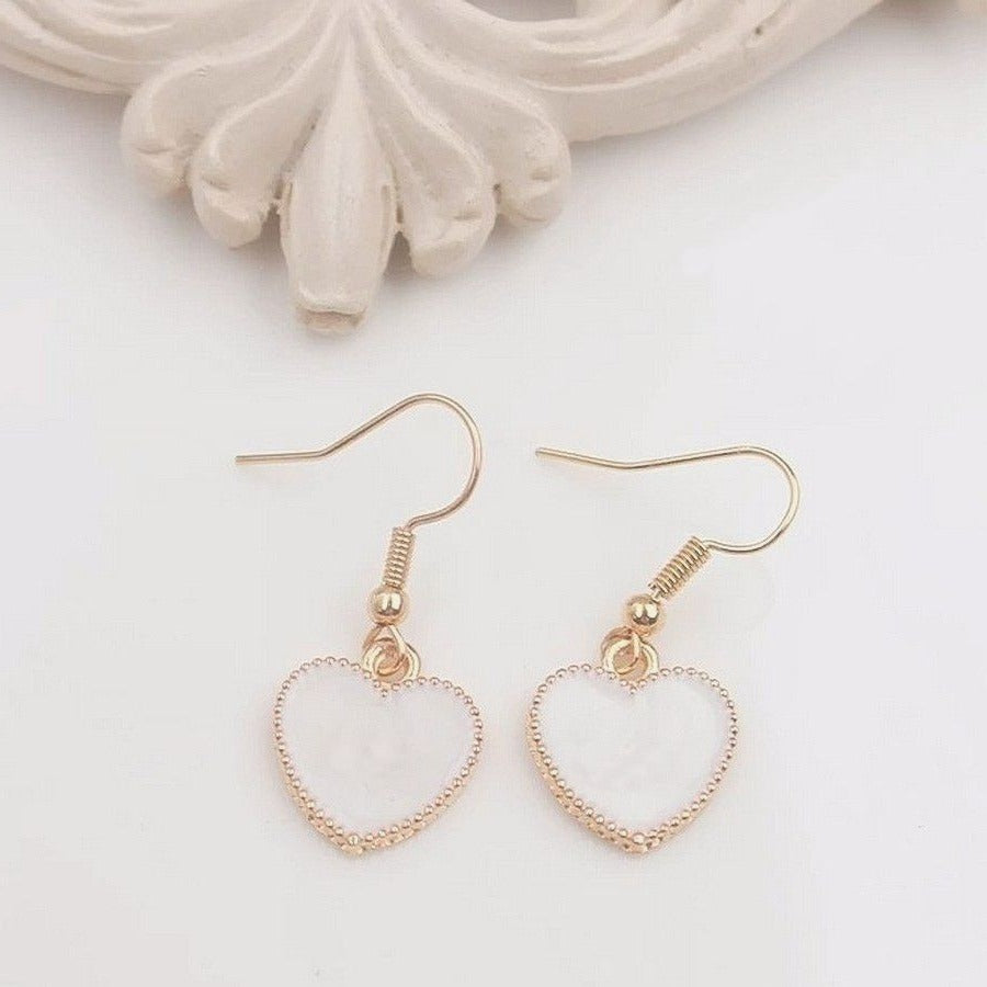 Carolie Heart Creamy White Drip Spun Dangle Earrings Rose Gold