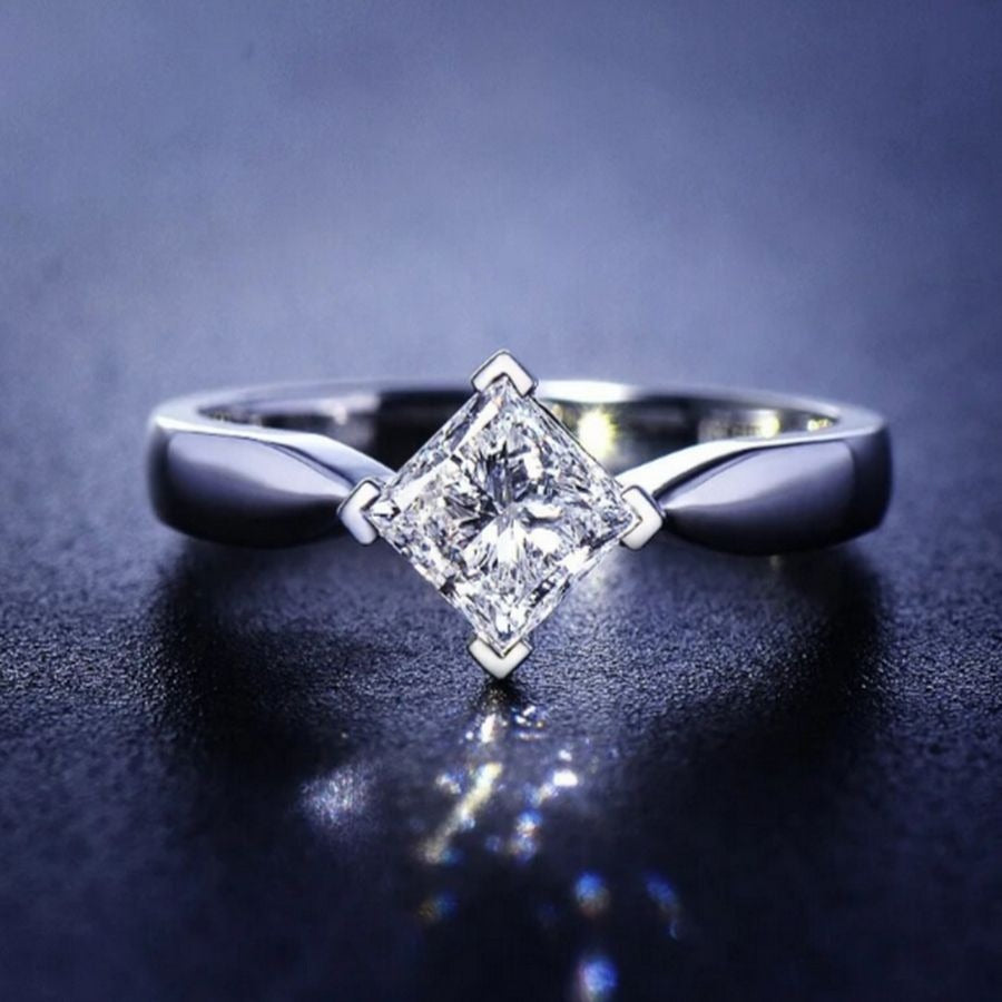 Reina Princess Cut Rhombus Solitaire 925 Sterling Silver Ring Size 8 Gift Boxed