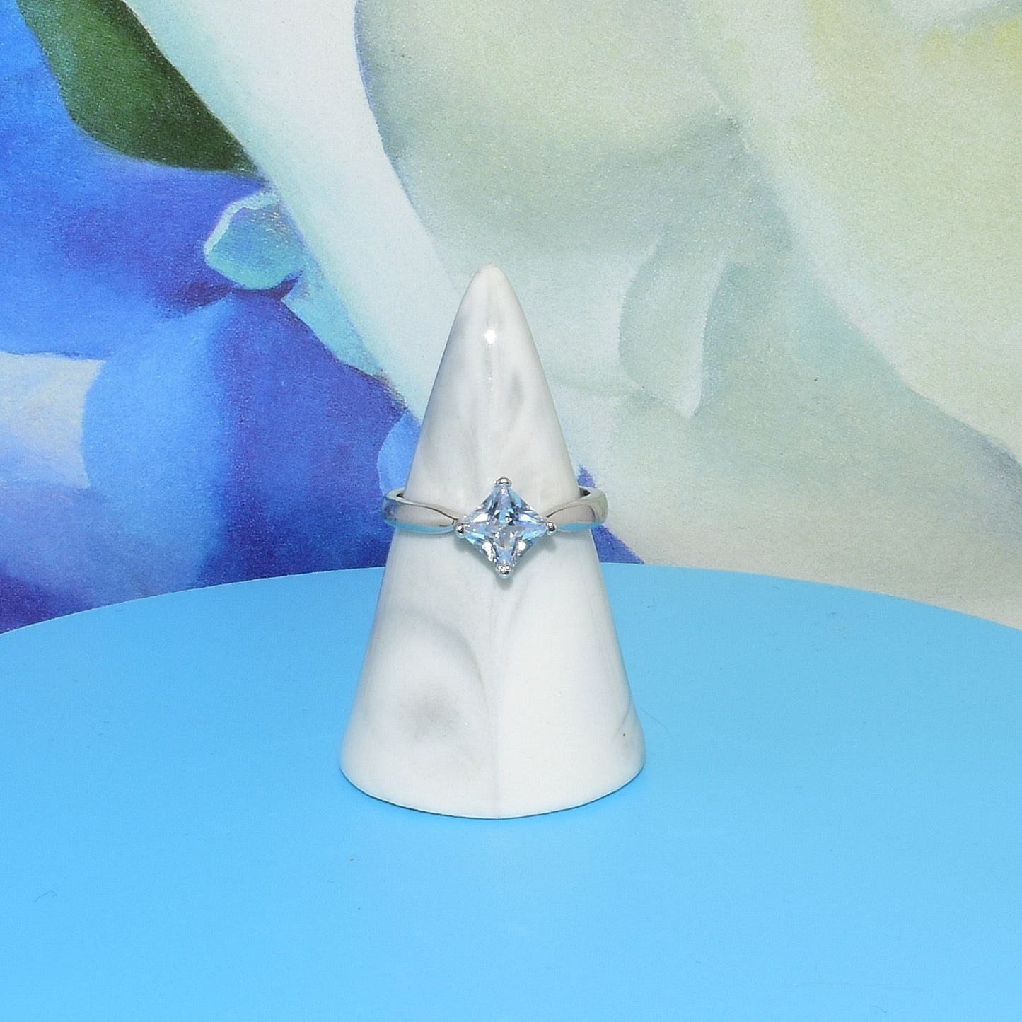 Reina Princess Cut Rhombus Solitaire 925 Sterling Silver Ring Size 8 Gift Boxed