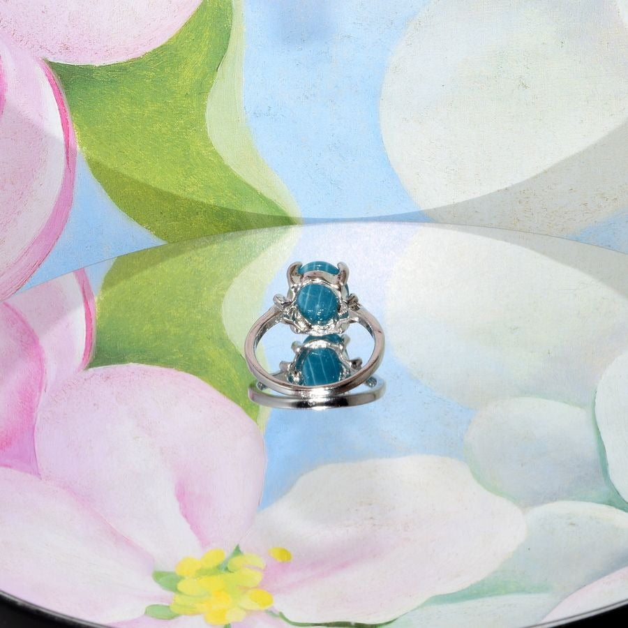 Ayla Azure Oval Blue Striped Onyx Silver Ring Womens Size 9.5 Gift Boxed