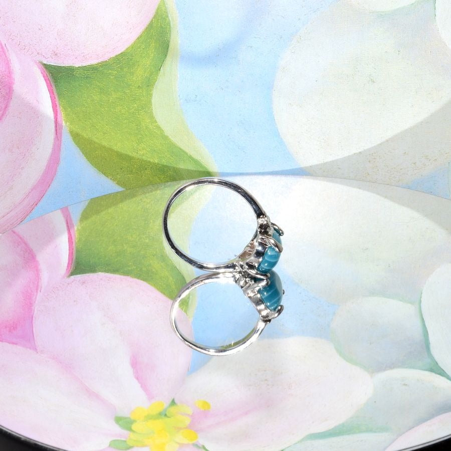 Ayla Azure Oval Blue Striped Onyx Silver Ring Womens Size 9.5 Gift Boxed