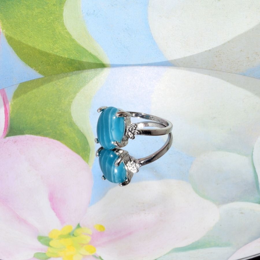 Ayla Azure Oval Blue Striped Onyx Silver Ring Womens Size 9.5 Gift Boxed