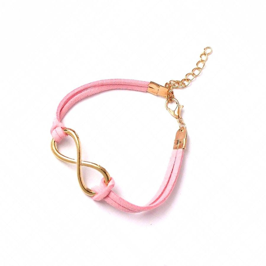 Leyanna Colors Soft Leather Retro Gold Infinity Bracelet Pink Gift Packaged