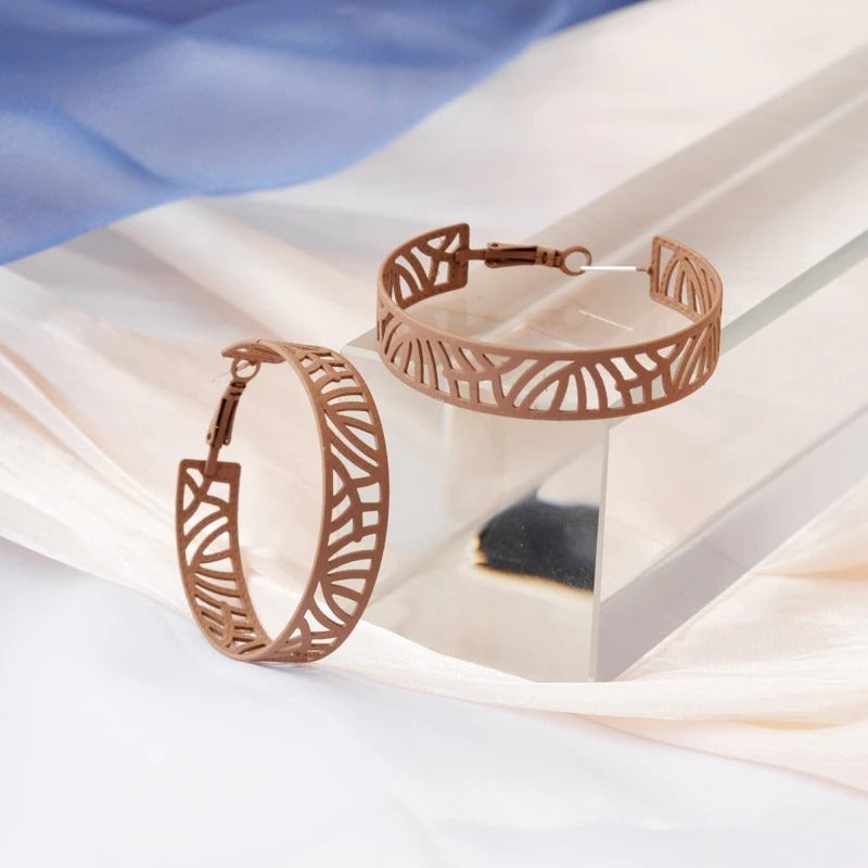 Tristen Shayelle Colorful Abstract Large Hoop Earrings Brown Gift Packaged
