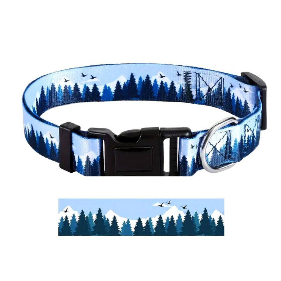 Serene Mountain Quick Release D Ring Dog Collar Medium Blue on Blue Gift Package