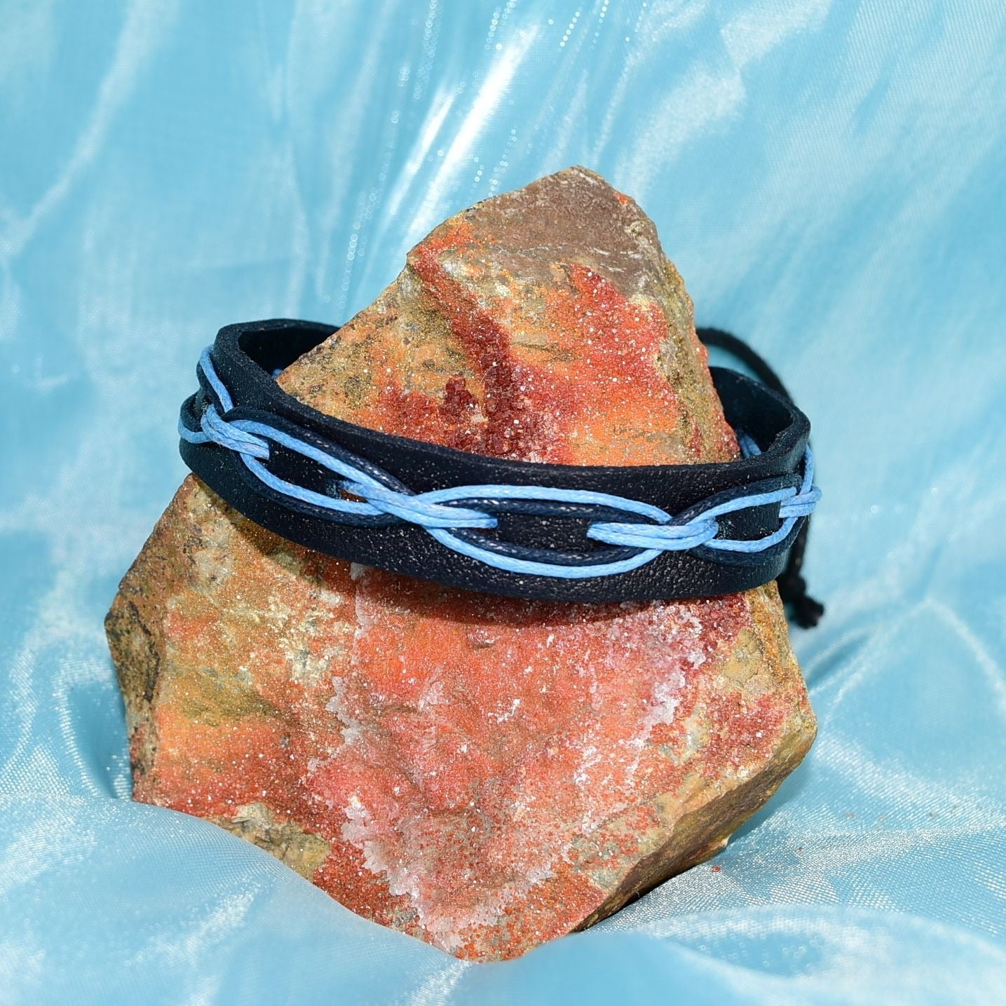 Malik Punch Weave Hemp Leather Bracelet Black Blue Gift Packaged