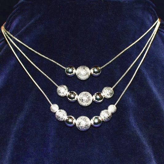 Giavanna Strands 3-Layer Shimmery Sterling Silver Bead Necklace Gift Boxed