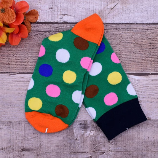 Miley Splash Womens Polka Dot Socks Colorful Dots on Green Orange Heel and Toe