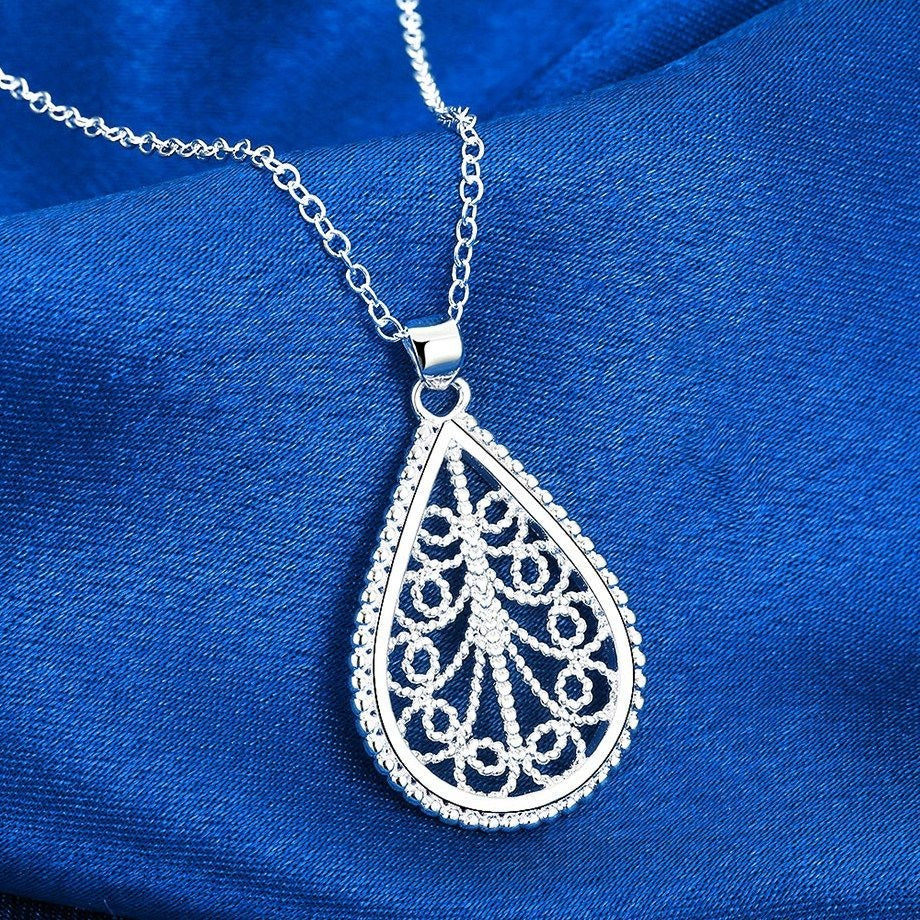 Mikaela Lane Filigree 925 Sterling Silver Teardrop Necklace Earrings Gift Set