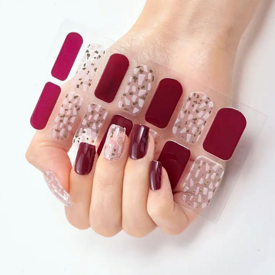 Marilyn Lisa Self Adhesive Nail Polish Strips Fleck Raspberry Red Gift Packaged