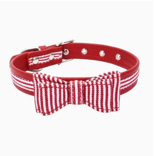 Zach Saylor Red Oxford Stripe Bow Tie Dog Collar Small