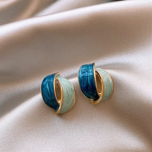 Ashlyn Ellie Artiste Petal Earrings Soft Blue and Deep Teal on Gold Gift Boxed