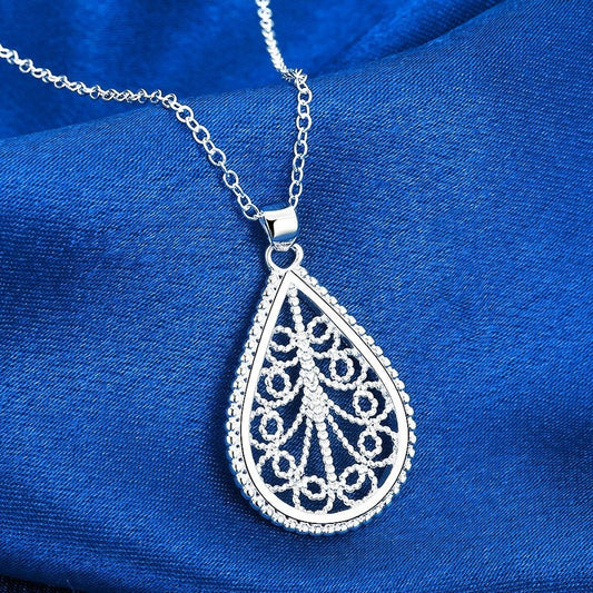 Mikaela Lane Filigree 925 Sterling Silver Teardrop Pendant Necklace Gift Boxed