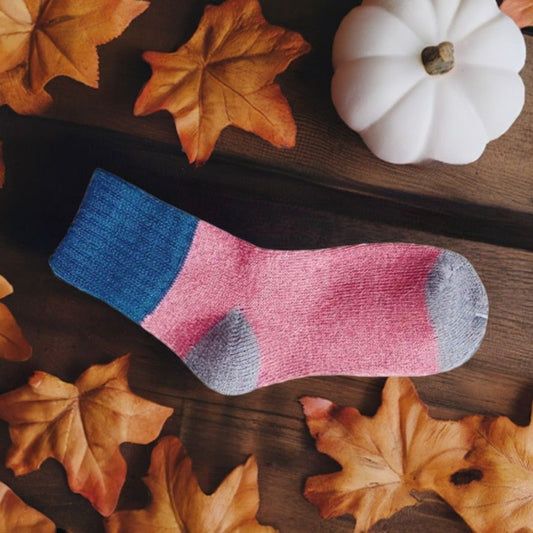 Chelsea Colorblock Womens Crew Socks Pink with Blue and Gray Gift Packaged
