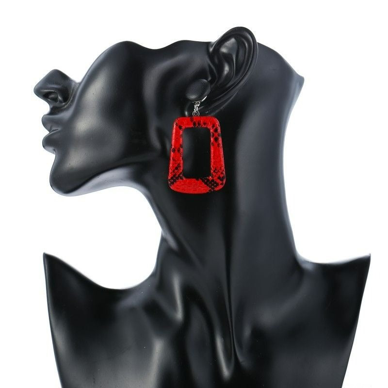 Briella Style Brown Snake Skin Pattern Open Square Dangle Earrings