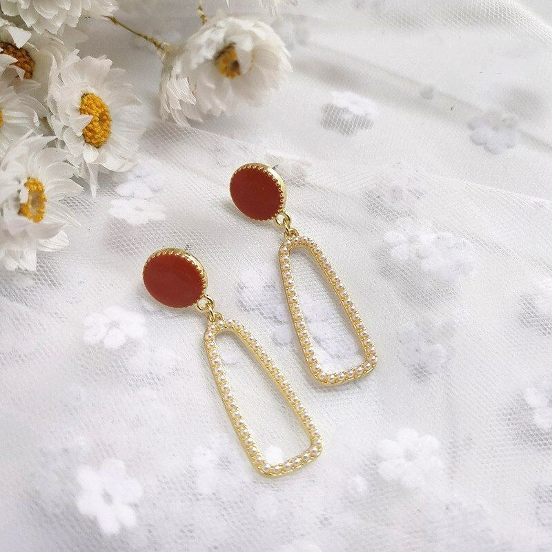 Lauren Ellie Rectangular Dangle Sweet Pearl Accented Earrings Gift Packaged