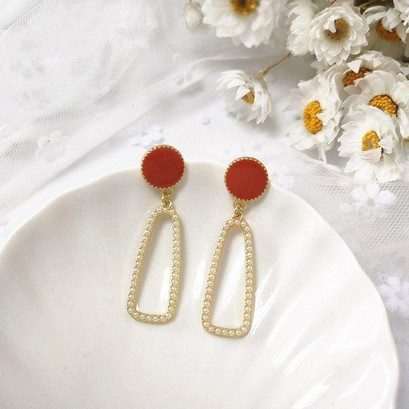 Lauren Ellie Rectangular Dangle Sweet Pearl Accented Earrings Gift Packaged
