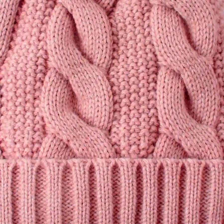 Haylee Glenn Pink Fleece Lined Cable Knit Fur Pom Pom Beanie Hat Gift Packaged