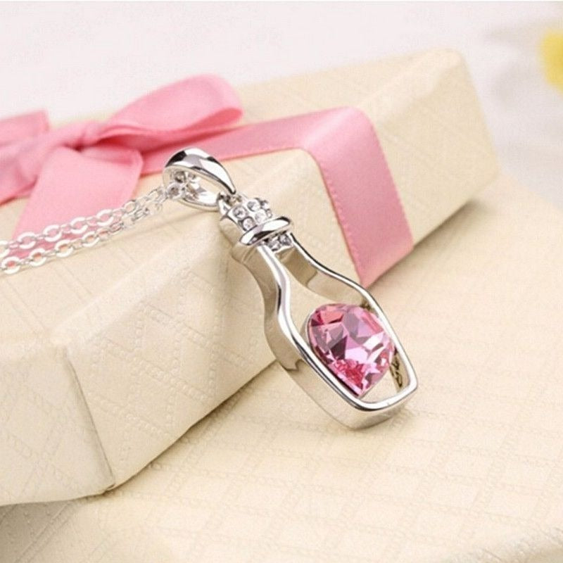 Callie Heart Message Bottle Charm Pendant Necklace Pink Gift Packaged