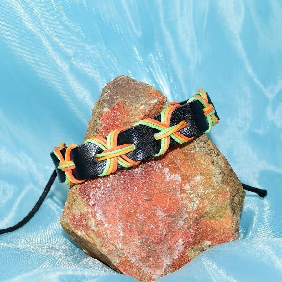 Kelly Crossover Boho Sliding Wax Tie Leather Bracelet Black Gift Packaged