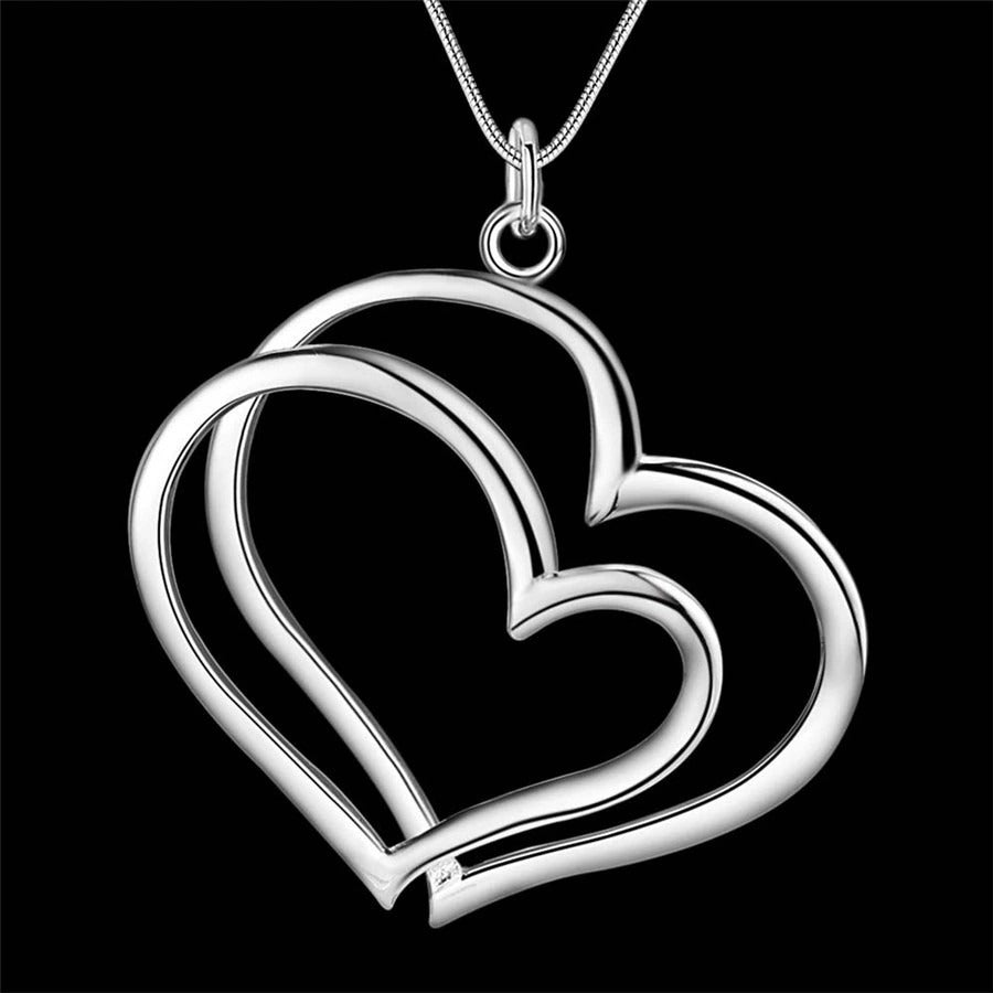 Florence Love Double Hearts Sterling Silver Pendant Necklace Gift Packaged