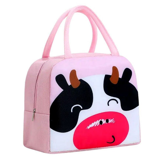 Morgan Sweet White Black Pink Cow Animal Face Small Insulated Lunch Bag