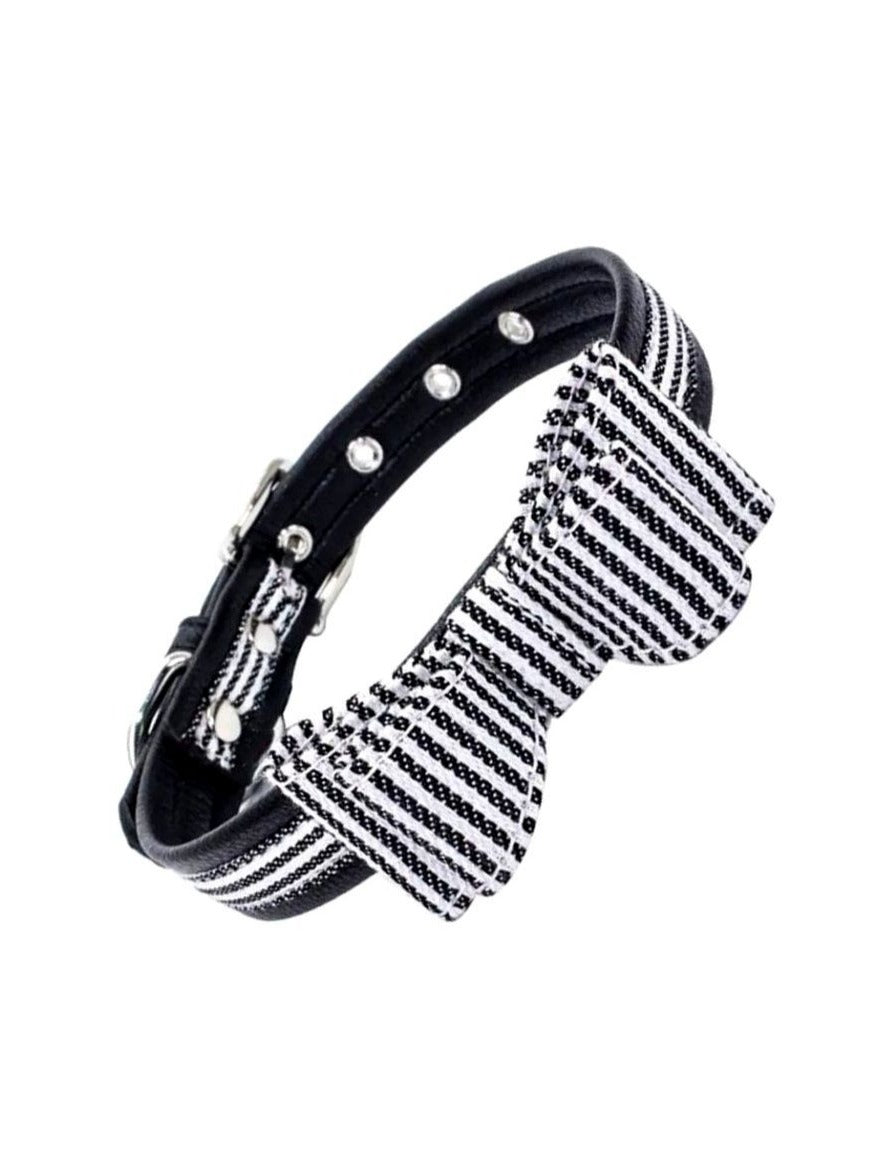 Zachary Saylor Preppy Black Oxford Stripe Bow Tie Dog Collar Medium Gift Package
