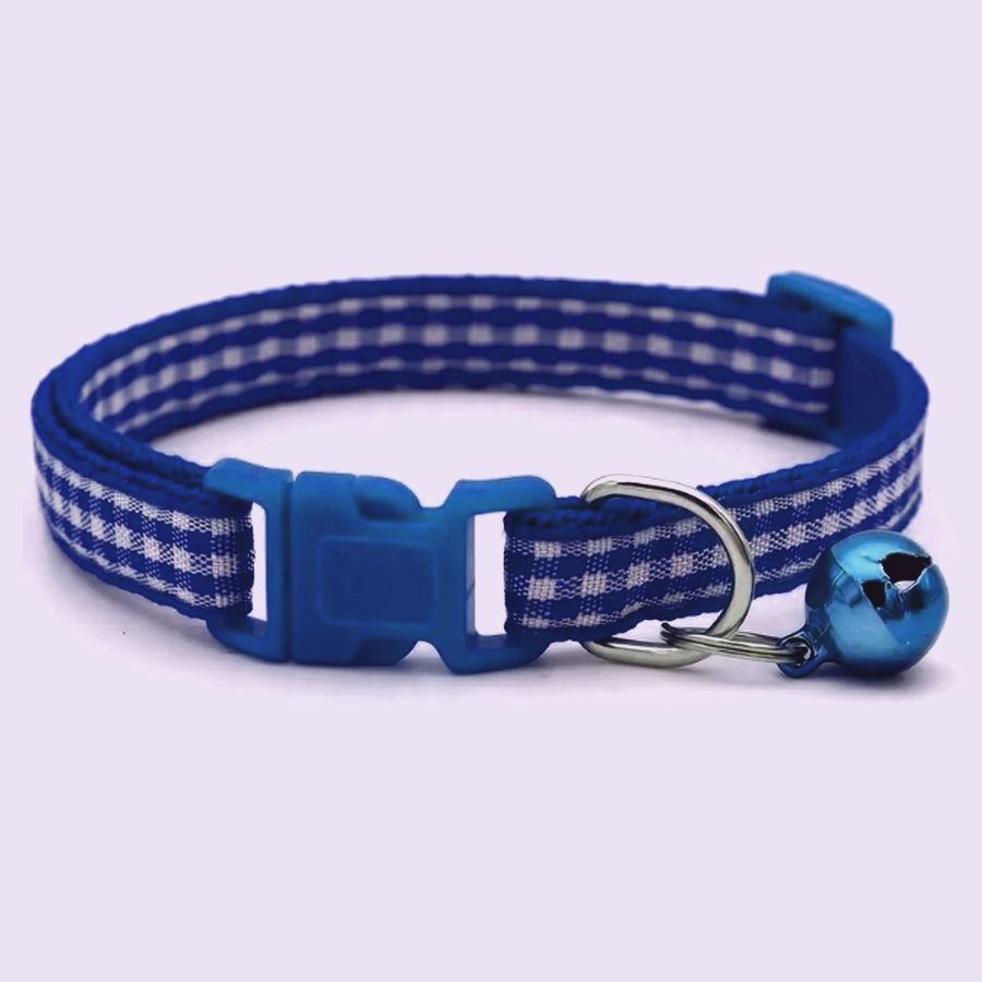 Jamie Jase Blue Gingham Plaid Bell Accented Cat Collar with Toys Gift Package