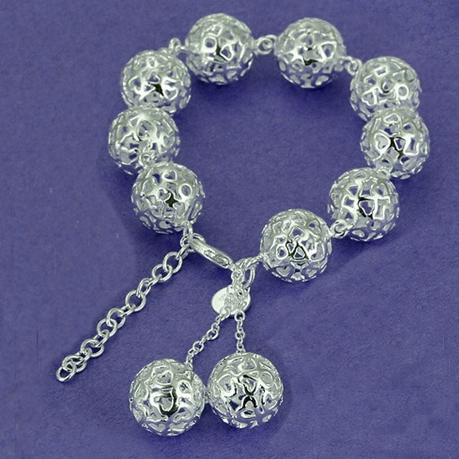 Elora Sphere Filigree Heart Ball Bead 925 Sterling Silver Bracelet Gift Boxed
