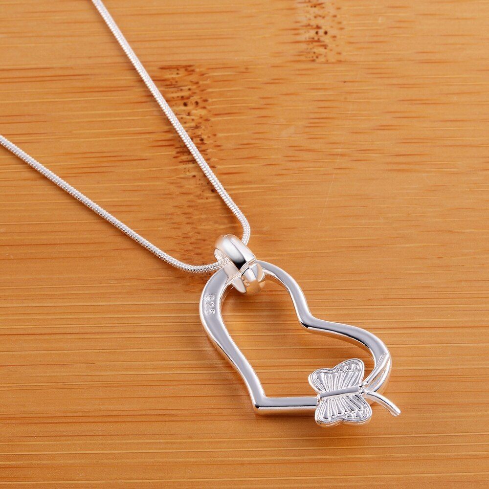 Alletta Butterfly Open Heart Sterling Silver Pendant Necklace Gift Packaged