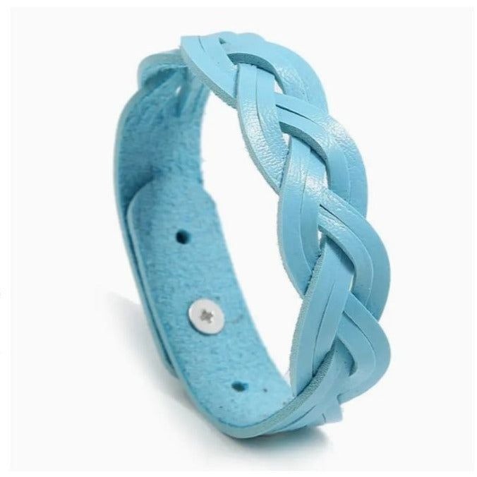 Rory Elyse Braided Candy Color Woven Leather Bracelet Blue