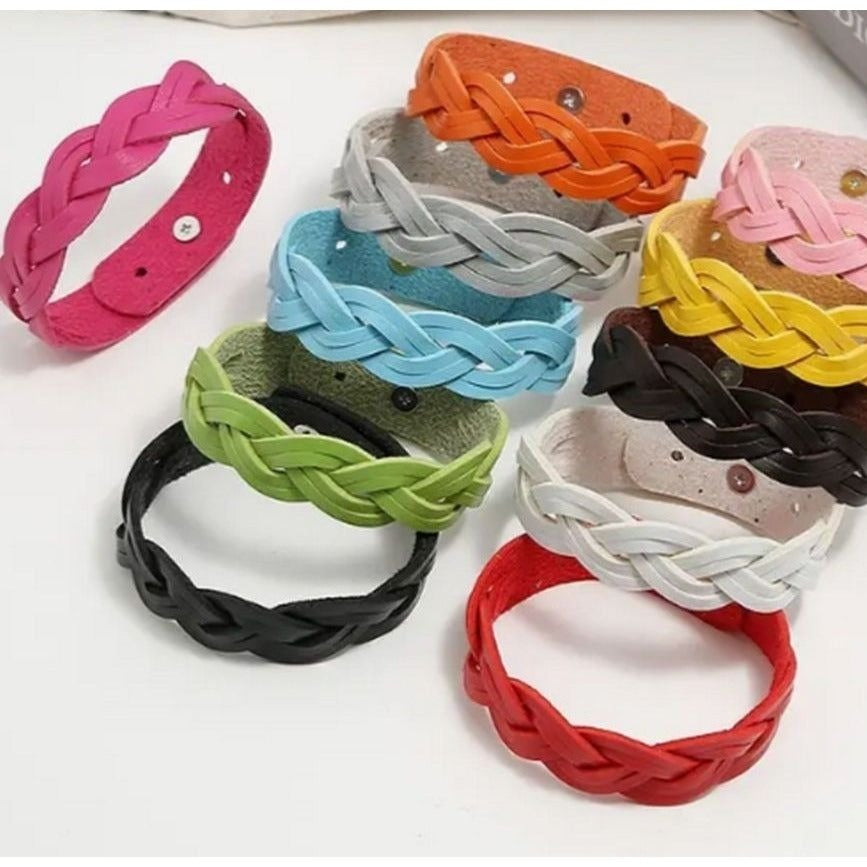 Rory Elyse Braided Candy Color Woven Leather Bracelet Blue