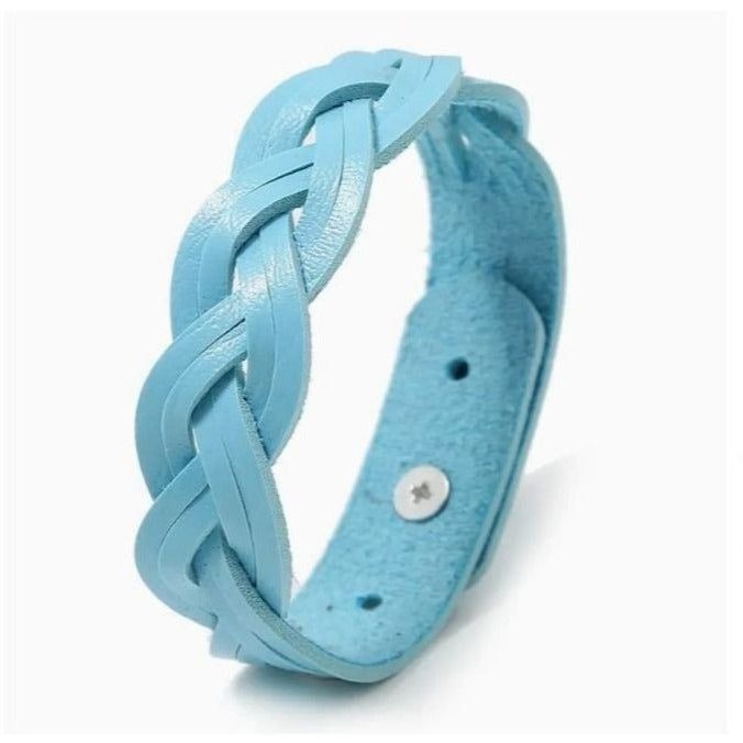 Rory Elyse Braided Candy Color Woven Leather Bracelet Blue