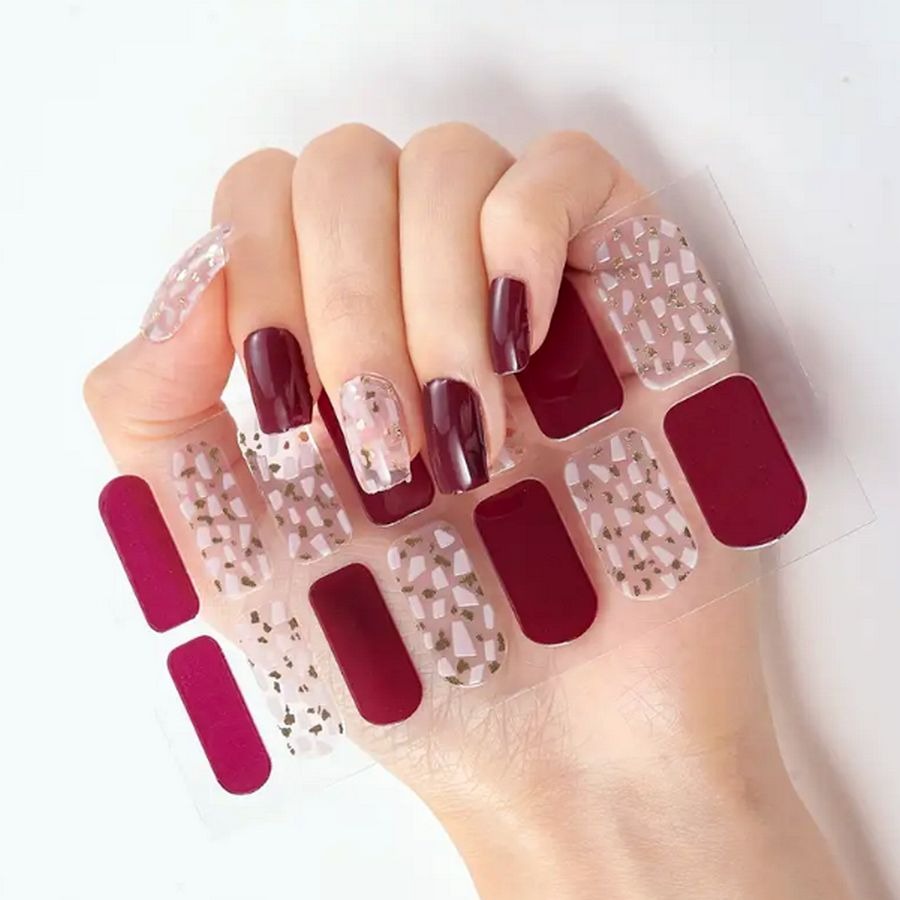Marilyn Lisa Self Adhesive Nail Polish Strips Fleck Raspberry Red Gift Packaged