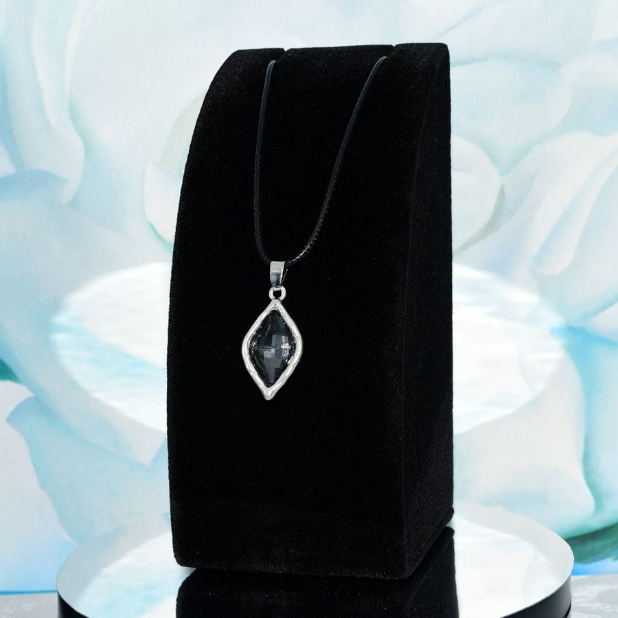 Lexie Sapphire Gray Rhombus Crystal Charm Pendant Leather Necklace Gift Boxed