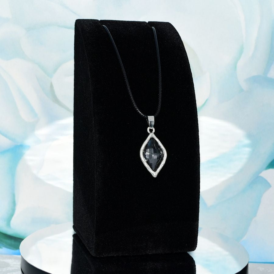 Lexie Sapphire Gray Rhombus Crystal Charm Pendant Leather Necklace Gift Boxed