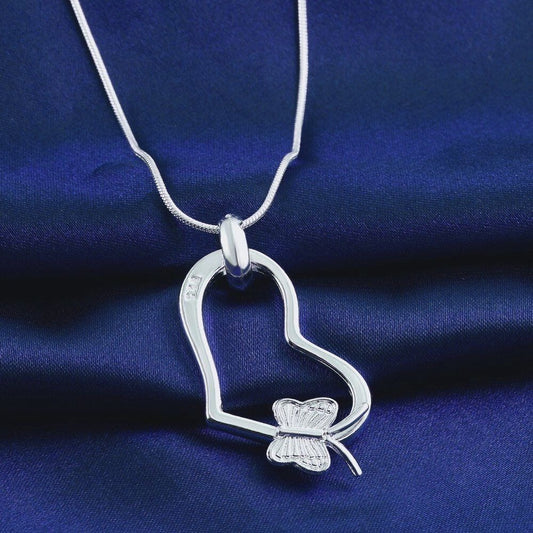 Alletta Butterfly Open Heart Sterling Silver Pendant Necklace Gift Packaged