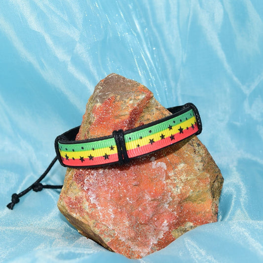 Rey Ribbon Stripes Stars Slide Tie Bracelet Black Yellow Green Womens Gift Packaged