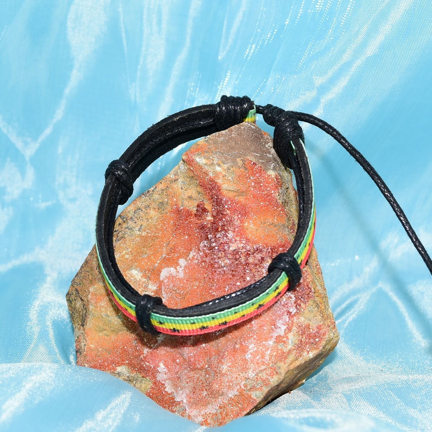 Rey Ribbon Stripes Stars Slide Tie Bracelet Black Yellow Green Womens Gift Packaged