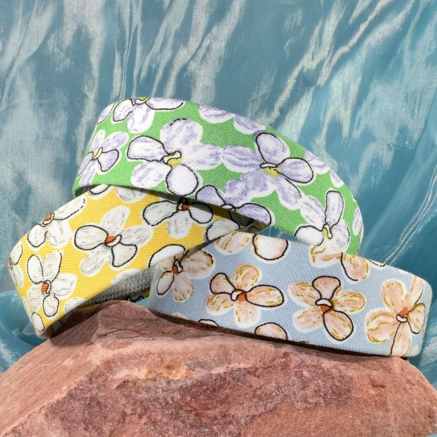 Raelynn Chris Artistic Flowers on Blue Floral Pattern Headband Gift Packaged