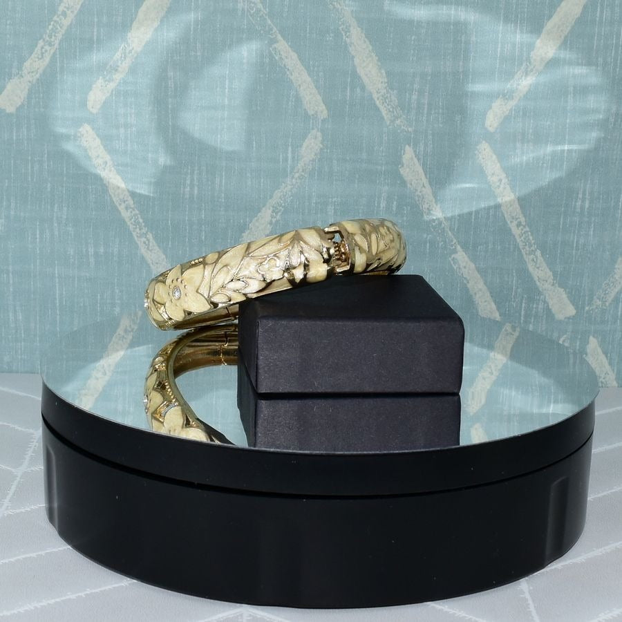 Artistic Pearlized Floral Enamel Hinged Bracelet Caroline C Estate Collection