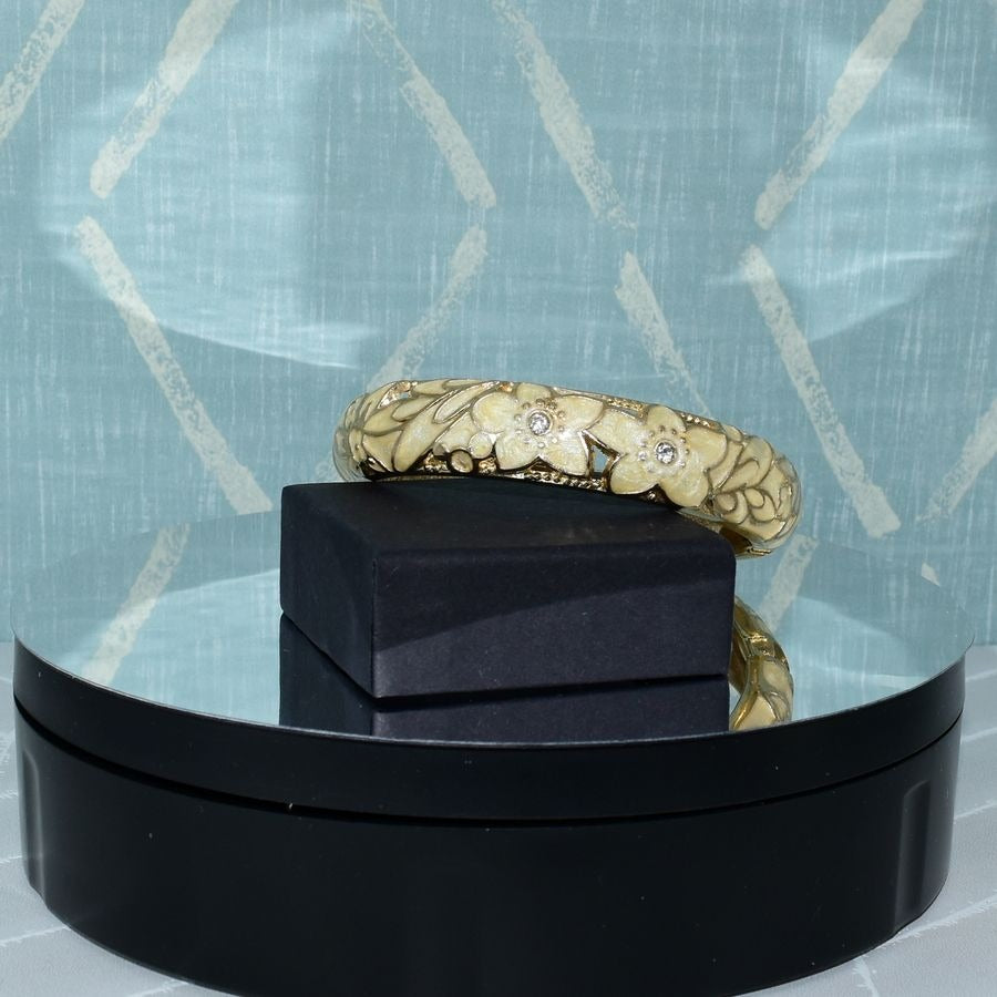 Artistic Pearlized Floral Enamel Hinged Bracelet Caroline C Estate Collection
