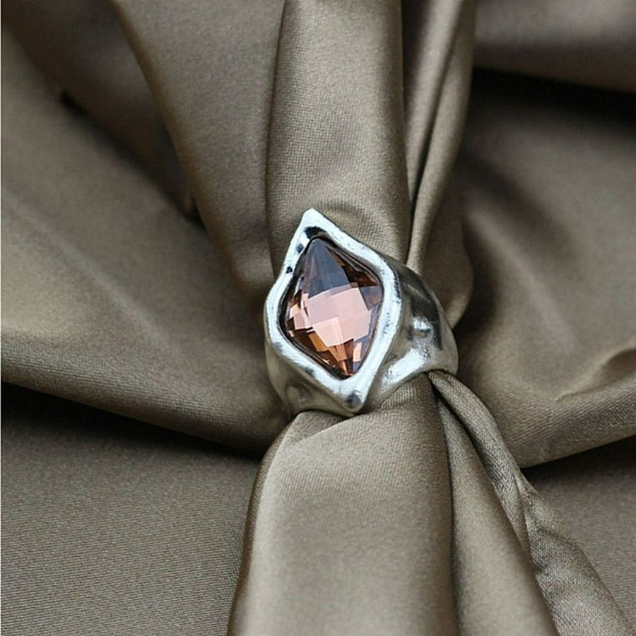 Zuri Cadance Pink Orange Crystal Size 8 Silver Ring Unisex Gift Boxed