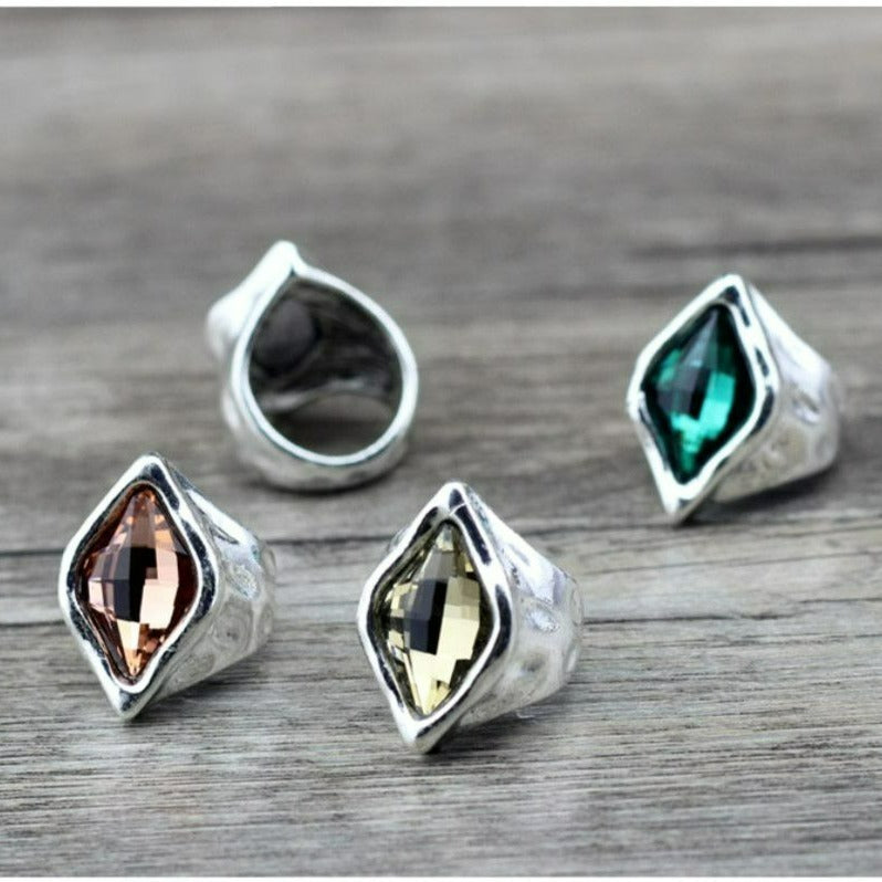 Zuri Cadance Pink Orange Crystal Size 8 Silver Ring Unisex Gift Boxed