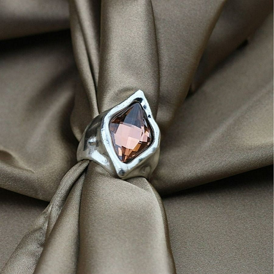 Zuri Cadance Pink Orange Crystal Size 8 Silver Ring Unisex Gift Boxed