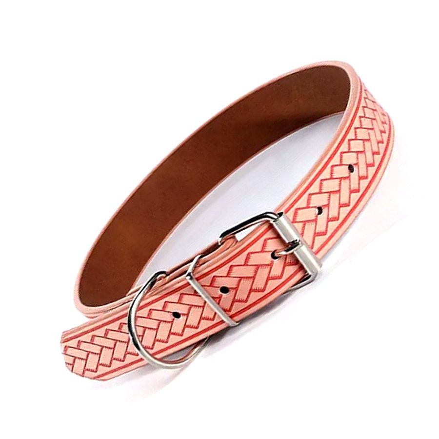 Kasen Herringbone Pattern Coral Pink Dog Collar Large Gift Packaged